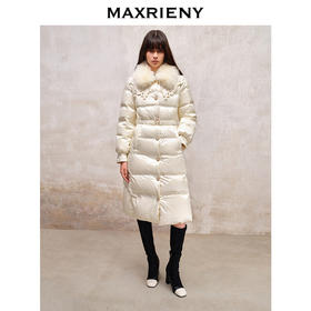 MAXRIENY*复古感绣花领羽绒服长款2023秋冬新款翻领毛绒外套(货号:MS88DC536)