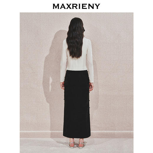 MAXRIENY*复古感丝绒衬衫24秋冬新款水钻领收腰上衣女修身显瘦(货号:MS85TP506) 商品图3