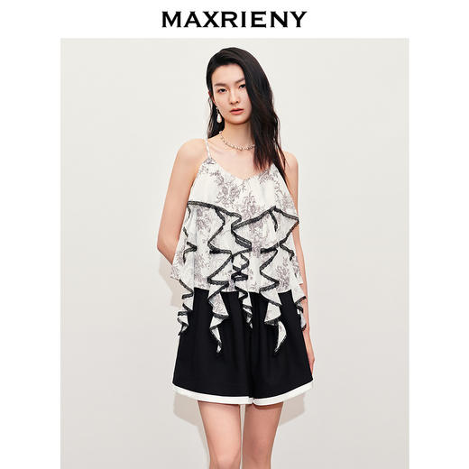 玛克门店发货：MAXRIENY甜美撞色波浪桑蚕丝上衣女2024夏季新款(货号:MC85TP270) 商品图2