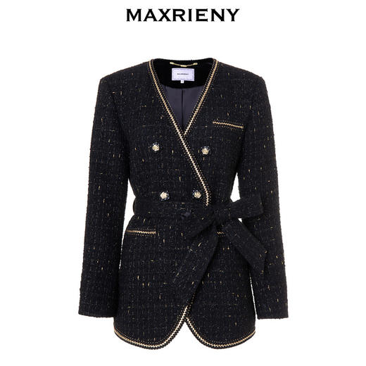 MAXRIENY法式复古小香风绑带西装轻奢感花纱外套(货号:MS88JA768) 商品图4