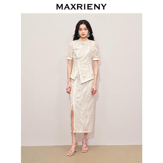 MAXRIENY国风新中式蕾丝上衣修身显瘦2024夏季新款立领手工盘扣(货号:MS85TP265) 商品图1