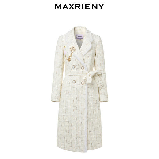 MAXRIENY小香风花纱大衣中长款2023冬季水貂毛外套(货号:MS88CT534) 商品图4