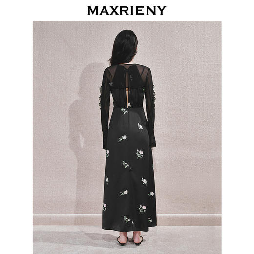 玛克门店发货：MAXRIENY华丽宫廷风玫瑰蕾丝连衣裙2024秋冬新款(货号:MC85DR560) 商品图3