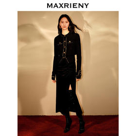 玛克门店发货：复古感开叉丝绒半裙(货号:MC88SK832)