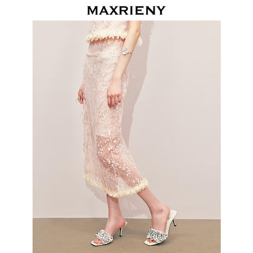 玛克门店发货：MAXRIENY浪漫新中式半身裙开衩蕾丝绣花包臀直筒裙(货号:MS85SK261) 商品图2