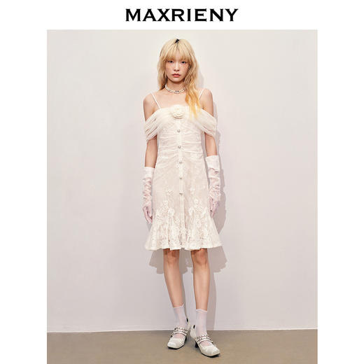 玛克门店发货：MAXRIENY*浪漫一字肩鱼尾蕾丝连衣裙(货号:MC85DR366) 商品图1