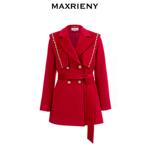 MAXRIENY复古红披肩领毛呢大衣毛呢外套羊毛外衣(货号:MS87CT754) 商品图4