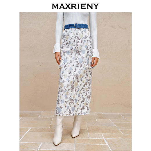 MAXRIENY*浪漫复古感丝绒提花直筒半裙秋冬裙子(货号:MC88SK791) 商品图1