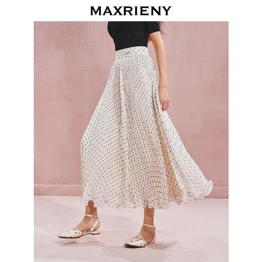 玛克门店发货MAXRIENY复古优雅感压褶高腰半身伞裙(货号:MC85SK514) 商品图2