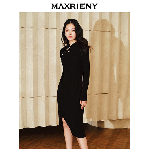 MAXRIENY复古国风珍珠扣抽褶立领连衣裙改良旗袍(货号:MC88DR816) 商品图2