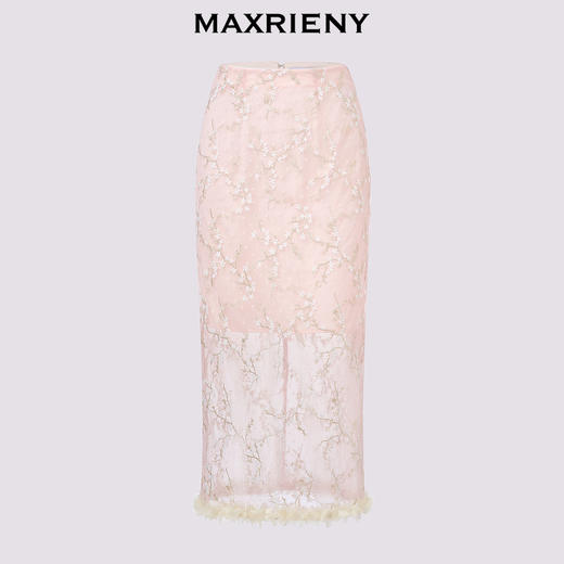 玛克门店发货：MAXRIENY浪漫新中式半身裙开衩蕾丝绣花包臀直筒裙(货号:MS85SK261) 商品图4