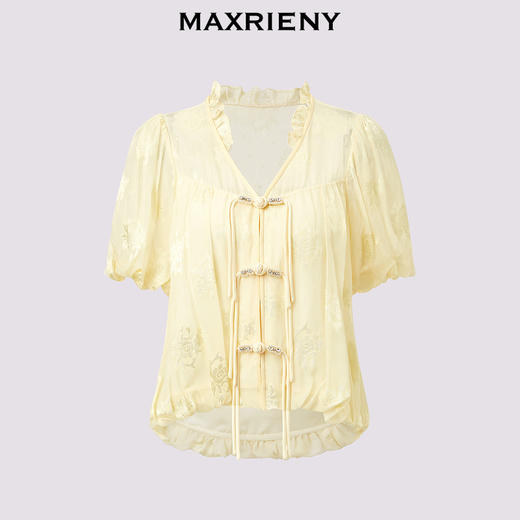 玛克门店发货：MAXRIENY清冷新中式钉珠挖肩上衣修身显瘦(货号:MC85TP325) 商品图4