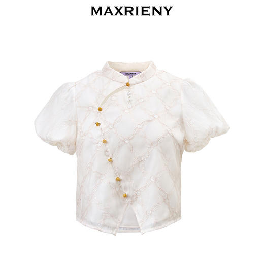 MAXRIEN新中式衬衫国风宫廷剪影领镂空玉扣上衣(货号:MS85TP254) 商品图4