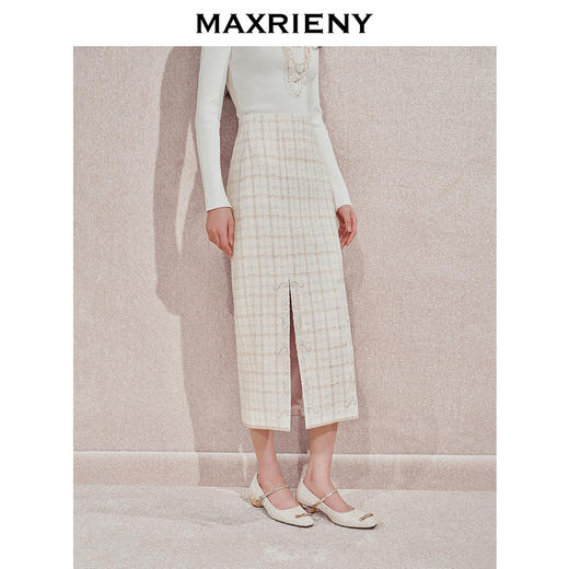 玛克门店发货：MAXRIENY宫廷刺绣双开衩铅笔裙(货号:MC85SK505) 商品图2