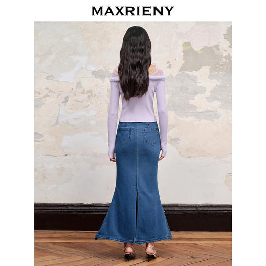 MAXRIENY*浪漫感网纱拼接套头针织修身长袖上衣(货号:MC88SW518) 商品图3