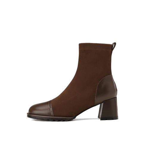 西村名物2024年冬季新款舒适中粗跟小圆头切尔西靴X24DS46771 商品图3