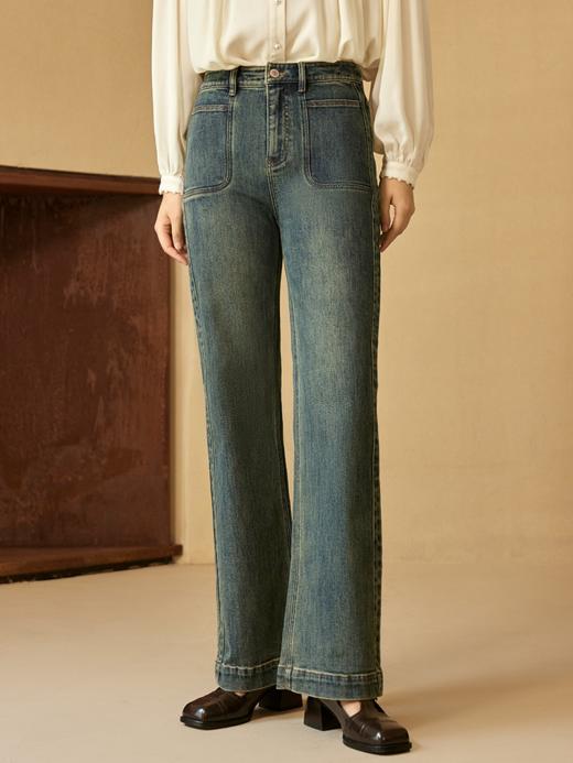 万向弹“超模神裤”对称贴袋微喇牛仔裤FCE3JEN183 商品图0