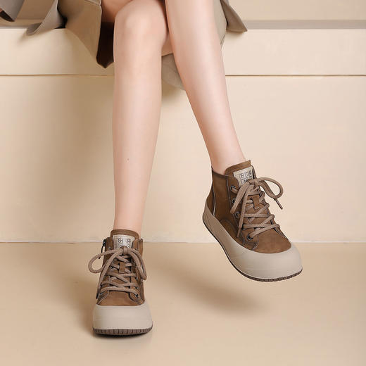 西村名物2024年冬季新款小圆厚底高跟马丁靴T24DS46921 商品图5