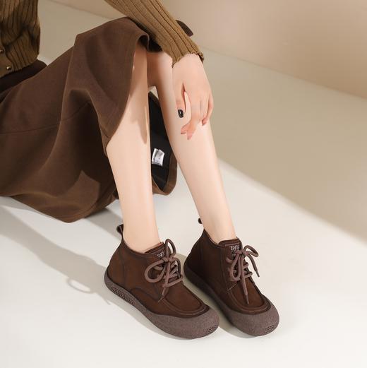 西村名物2024年冬季新款小圆头厚底增高系带马丁靴T24DS47001 商品图1