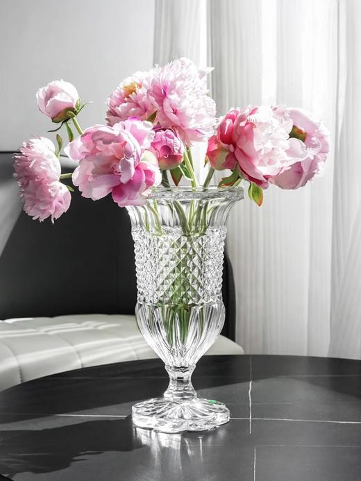 捷克原装进口水晶玻璃花瓶BOHEMIA 欧式复古高脚花瓶果盘客厅摆件波西米亚欧式钻石纹高脚花瓶30cm高脚果斗 商品图0
