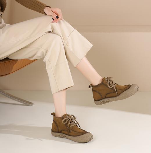 西村名物2024年冬季新款小圆头厚底增高系带马丁靴T24DS47001 商品图2