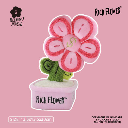 RICH FLOWER 有钱花 毛绒摆件 30CM 粉色 毛绒桌面摆件客厅装饰生日新年礼物送礼礼品 商品图4