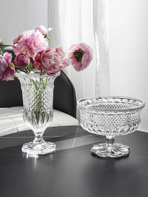 捷克原装进口水晶玻璃花瓶BOHEMIA 欧式复古高脚花瓶果盘客厅摆件波西米亚欧式钻石纹高脚花瓶30cm高脚果斗 商品图2