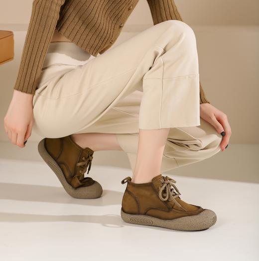 西村名物2024年冬季新款小圆头厚底增高系带马丁靴T24DS47001 商品图3