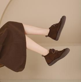 西村名物2024年冬季新款小圆头厚底增高系带马丁靴T24DS47001