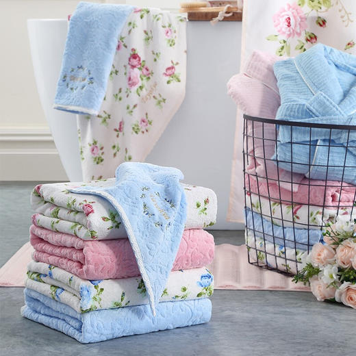 【多样屋专柜】多样屋纯棉印花蓝色毛巾方巾 蓬松柔软洗脸热敷擦手儿童面巾洗澡成人 商品图2