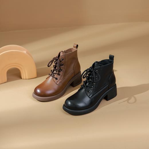 西村名物2024年秋冬新款舒适超轻厚底增高百搭系带马丁靴T23DS44091 商品图0