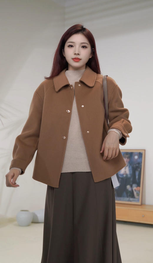 【现货】 臣禾	100%澳毛(高支) 翻领单排暗扣短大衣9244080280 商品图4