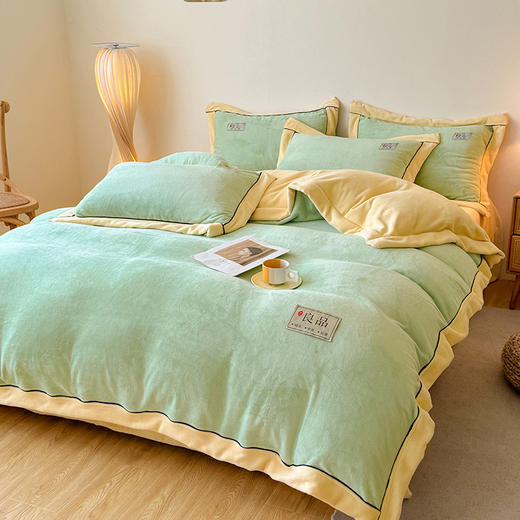 【换季出清】自然醒A类良品纯色双拼牛奶绒四件套秋冬季新款珊瑚绒法兰绒被套宿舍单人三件套QJ  商品图4
