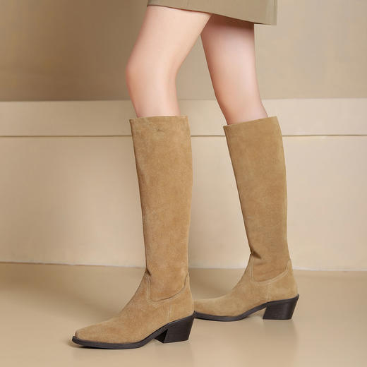 西村名物2024年秋冬新款舒适超轻厚底增高百搭及膝高靴T24DQ47961 商品图4