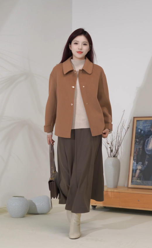 【现货】 臣禾	100%澳毛(高支) 翻领单排暗扣短大衣9244080280 商品图3