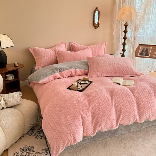 【换季出清】自然醒A类麦穗纹提花牛奶绒床上四件套双面珊瑚法兰绒被套罩床单笠冬季款床品QJ 商品图3