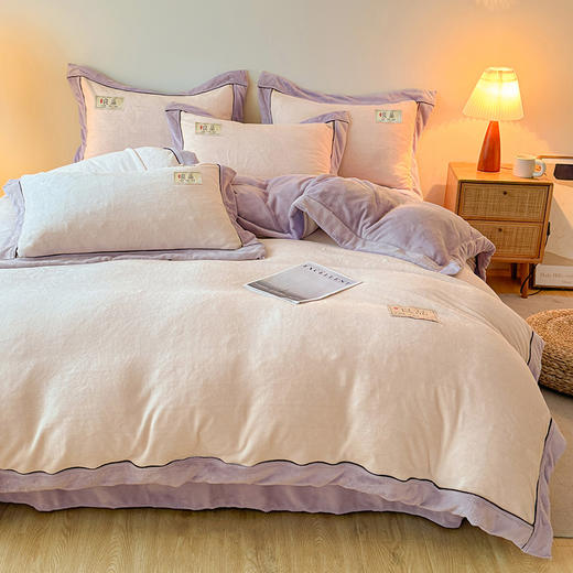 【换季出清】自然醒高端A类良品纯色双拼牛奶绒冬季被套2米x2米3单件加绒珊瑚绒被罩QJ 商品图2