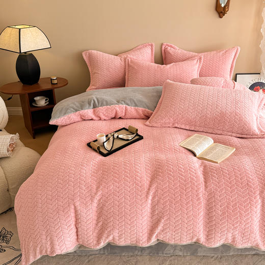 【换季出清】自然醒A类麦穗纹提花牛奶绒床上四件套双面珊瑚法兰绒被套罩床单笠冬季款床品QJ 商品图2