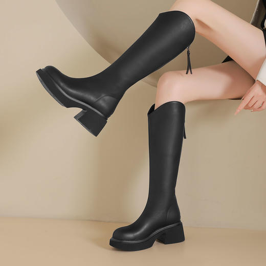 西村名物2024年秋冬新款舒适超轻厚底增高百搭及膝高靴T24DQ47951 商品图3