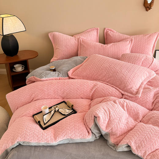 【换季出清】自然醒A类麦穗纹提花牛奶绒床上四件套双面珊瑚法兰绒被套罩床单笠冬季款床品QJ 商品图7