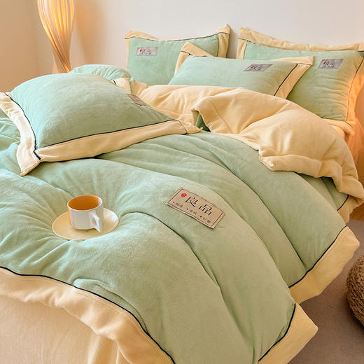 【换季出清】自然醒A类良品纯色双拼牛奶绒四件套秋冬季新款珊瑚绒法兰绒被套宿舍单人三件套QJ  商品图10