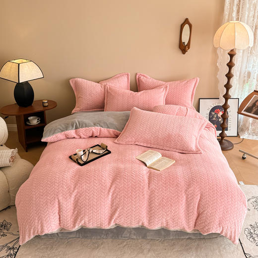 【换季出清】自然醒A类麦穗纹提花牛奶绒床上四件套双面珊瑚法兰绒被套罩床单笠冬季款床品QJ 商品图1