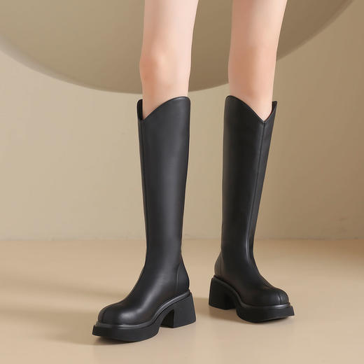 西村名物2024年秋冬新款舒适超轻厚底增高百搭及膝高靴T24DQ47951 商品图1