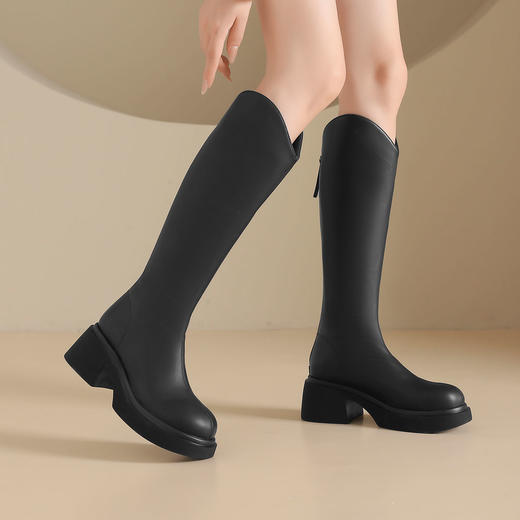 西村名物2024年秋冬新款舒适超轻厚底增高百搭及膝高靴T24DQ47951 商品图2