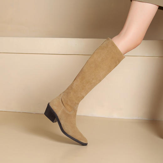 西村名物2024年秋冬新款舒适超轻厚底增高百搭及膝高靴T24DQ47961 商品图0