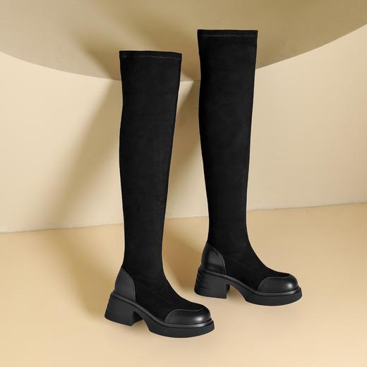 西村名物2024年秋冬新款舒适超轻厚底增高百搭过膝高靴T24DI46881 商品图3