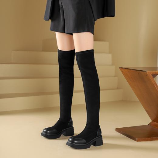 西村名物2024年秋冬新款舒适超轻厚底增高百搭过膝高靴T24DI46881 商品图2