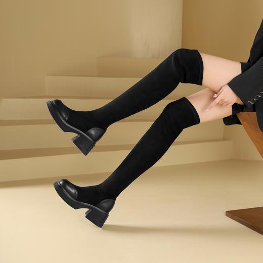 西村名物2024年秋冬新款舒适超轻厚底增高百搭过膝高靴T24DI46881 商品图0