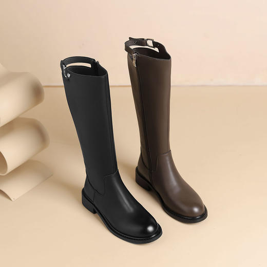 西村名物2024年秋冬新款舒适超轻厚底增高百搭及膝高靴T24DQ46901 商品图0