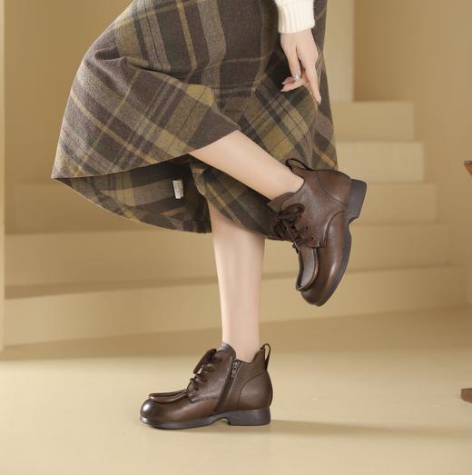 西村名物2024年秋冬新款舒适超轻厚底增高百搭系带马丁靴T24DS48061 商品图1